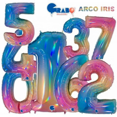 Balão Foil Número Arco Iris 102cm