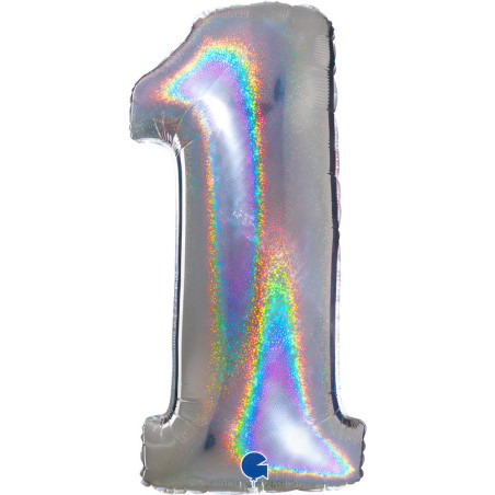 Balão Foil Número Prata Glitter 66cm