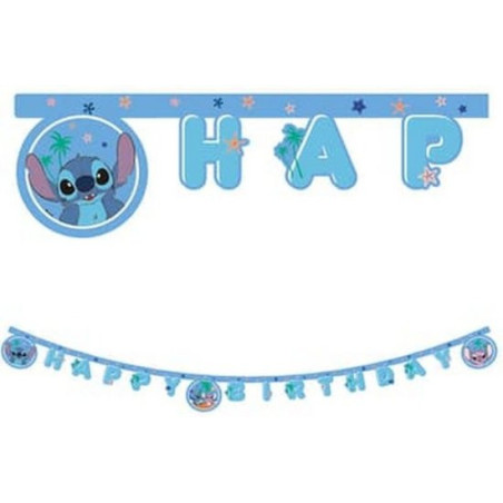 Faixa Happy Birthday do Stitch Papel 200 cm