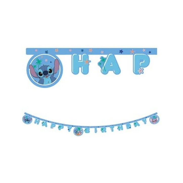 Faixa Happy Birthday do Stitch Papel 200 cm