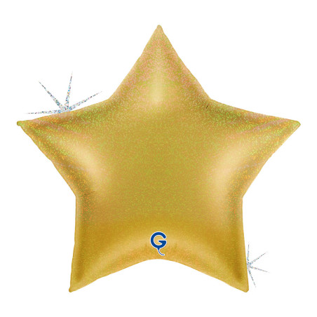 Balão Estrela Glitter holografico Ouro