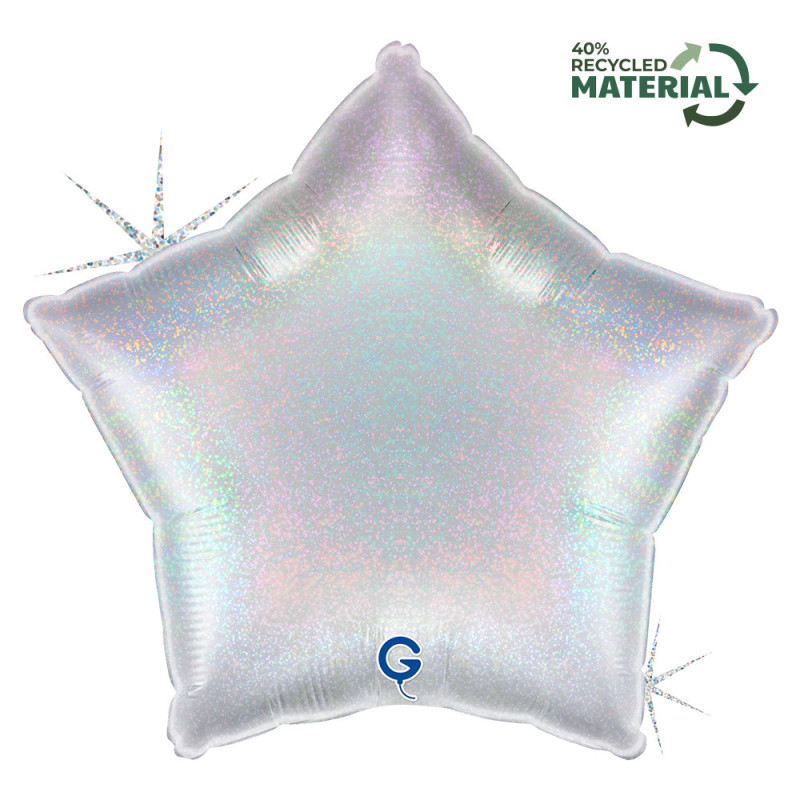 Balão Estrela Glitter holografico Prata