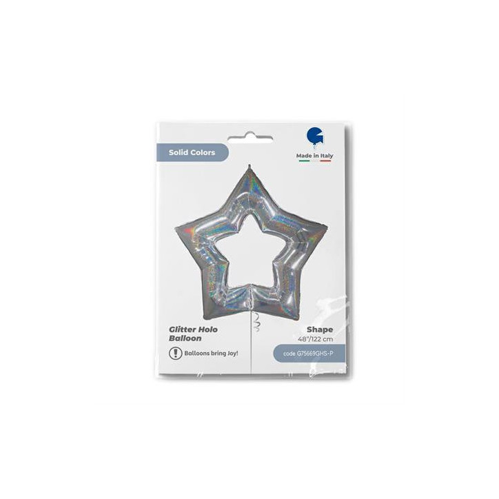 Balão Foil Estrela Linky Glitter Prata 122cm Grabo Balão Foil Estrela Linky Glitter Prata 122cm Grabo