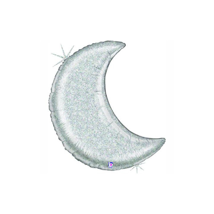 Balão Glitter forma de Lua Prata 107cm Grabo Balão Glitter forma de Lua Prata 107cm Grabo