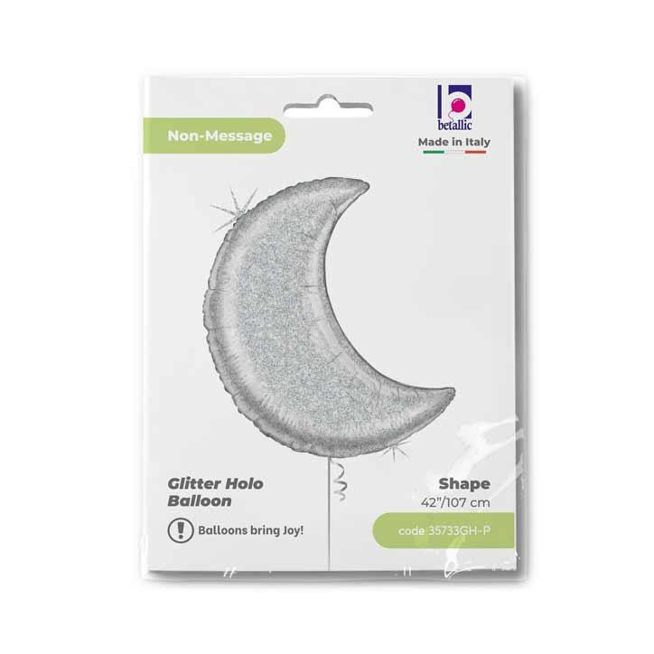 Balão Glitter forma de Lua Prata 107cm Grabo Balão Glitter forma de Lua Prata 107cm Grabo
